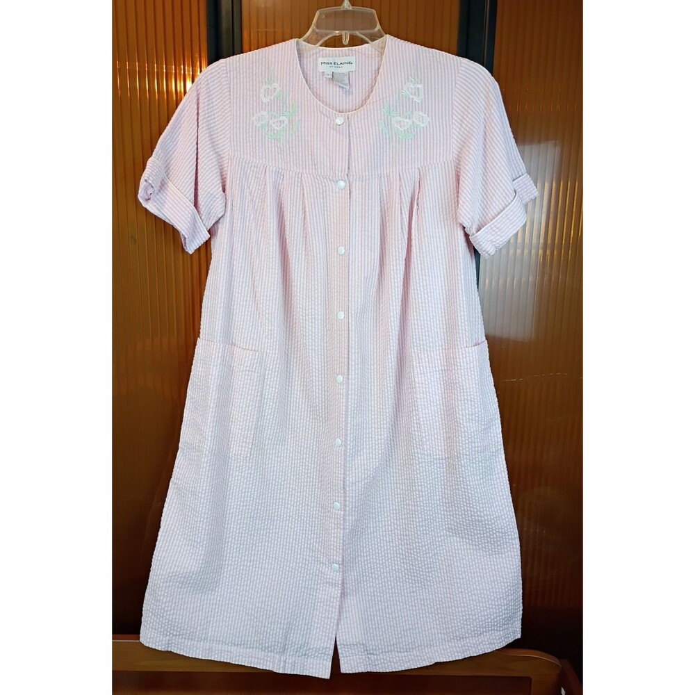 Vtg Miss Elaine At Home Sz Small House Dress Lounge Wear Pink White Gingham